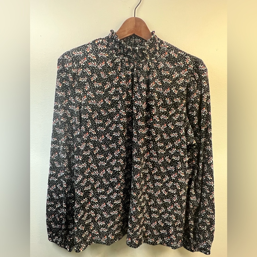 Loft large shirred-neck floral long-sleeve blouse